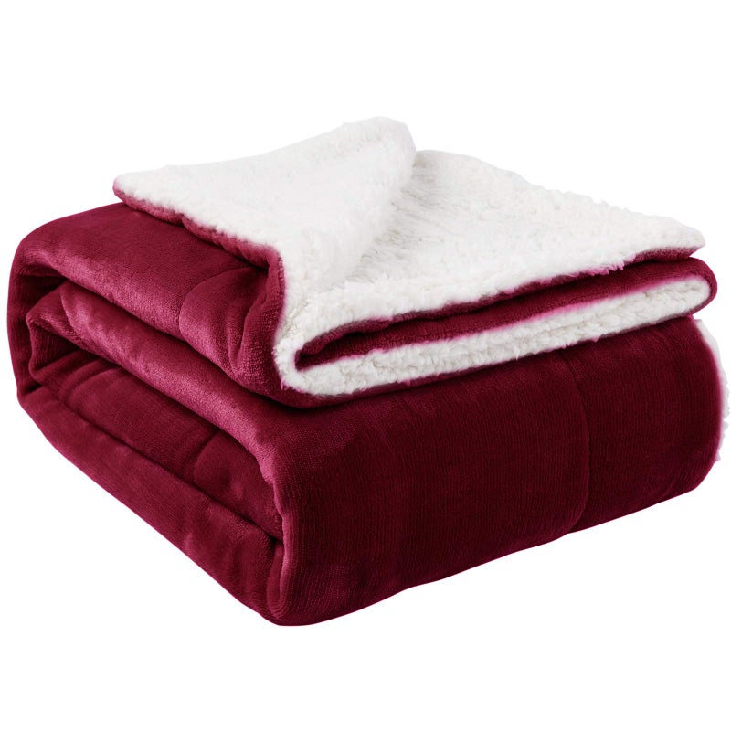 NANPIPER Sherpa Blanket Twin Thick Warm Blanket for Winter, Super Soft Fuzzy Flannel Fleece/Wool Like Reversible Velvet Plush (Wine Red, Twin Size 60"x80") - Image 1